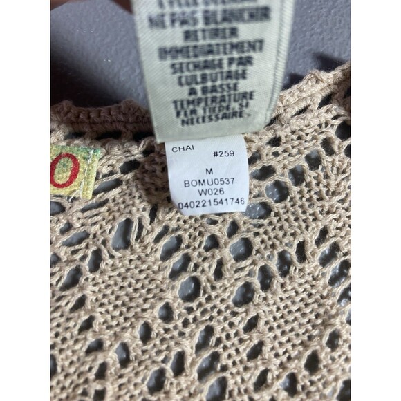 STAMP 10 Sweater Open Crochet V-Neck Boho Cottagecore Hippie Top Womens M Beige - Picture 5 of 5